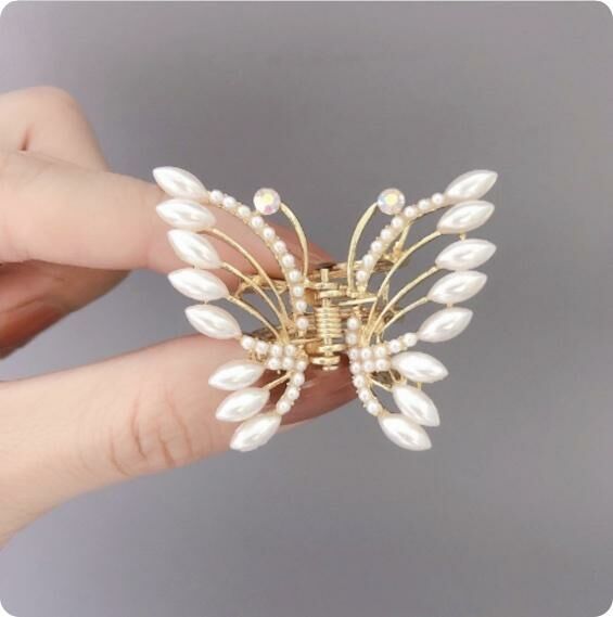 New Korean style simple pearl tassel hairpin shark clip (pearl-butterfly)