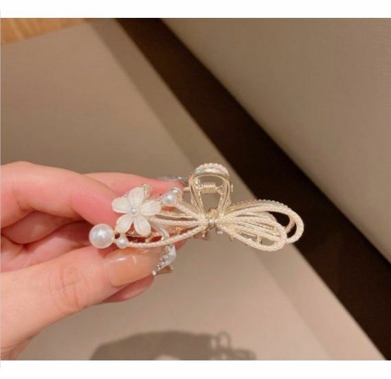 New Korean style simple pearl flower hairpin shark clip (pearl-flower)