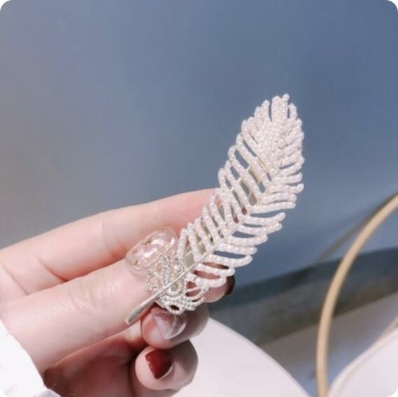 New Korean style simple pearl and feather hairpin (pearl-feather)
