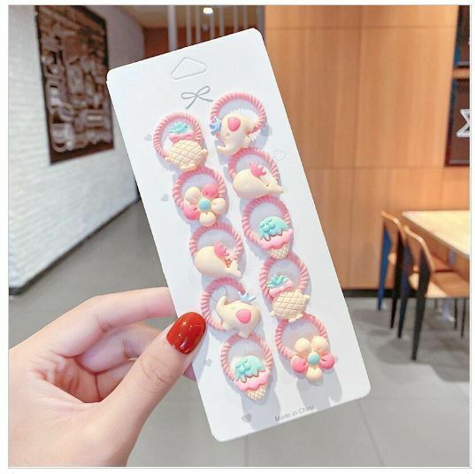New mini children's cartoon rubber band hair tie (little elephant, 10 pieces, random color)