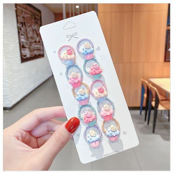 Hot selling mini children's cartoon rubber band hair accessories (cupcakes, 10 pieces, random colors)