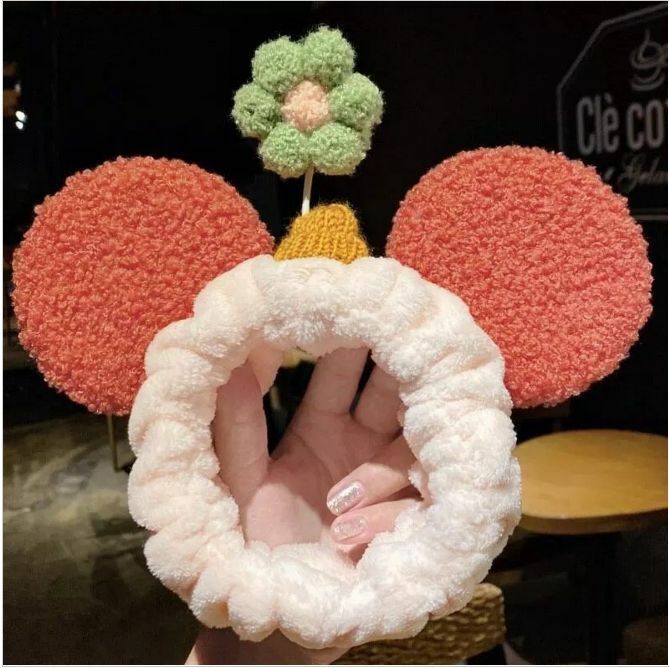 Hot selling cute face wash makeup headscarf headband headband (red Mickey ears)