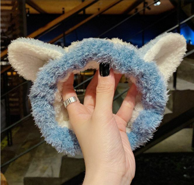 Hot selling cute face wash makeup headscarf headband headband (dark blue cat ears)
