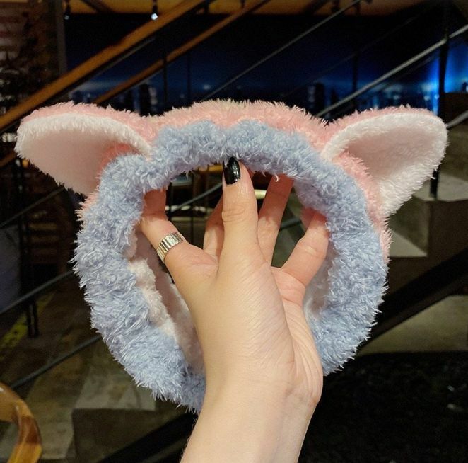 Hot selling cute face wash makeup headscarf headband headband (light blue cat ears)