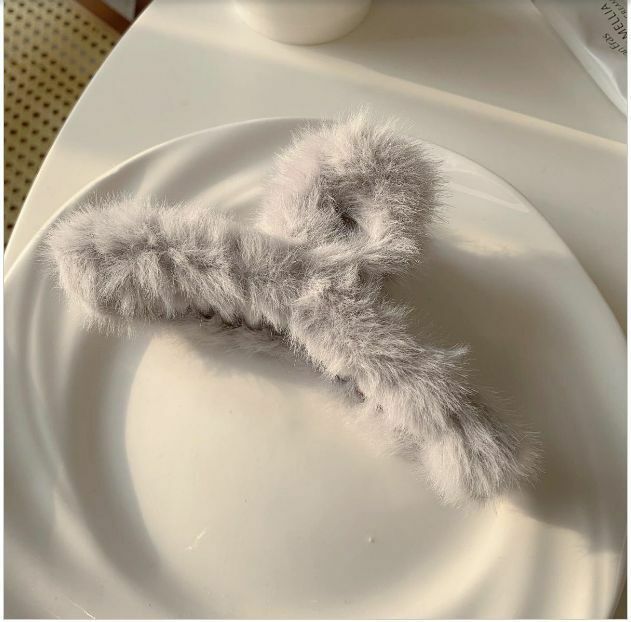 Hot Selling 14cm Autumn and Winter Plush Shark Clip Hair Clip Hair Accessories (Gray)