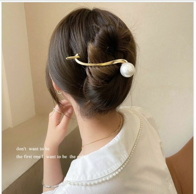 Hot selling temperament imitation pearl one-word hair accessory hairpin frog button (pearl button gold)
