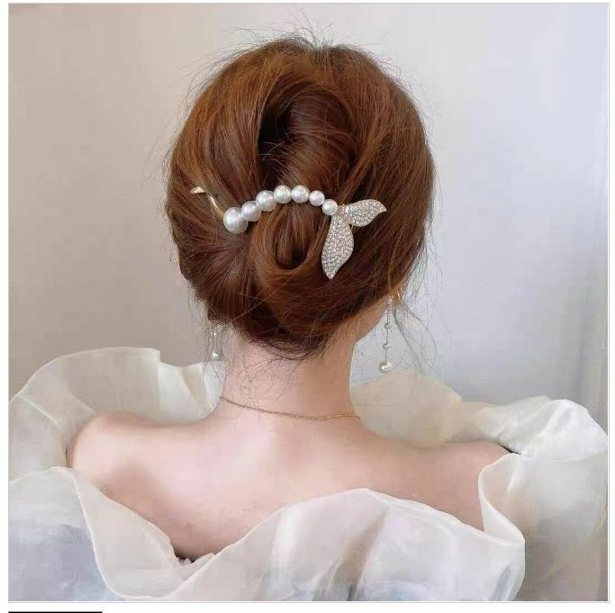 Hot selling temperament imitation pearl rhinestone fishtail hairpin hair accessories frog buckle