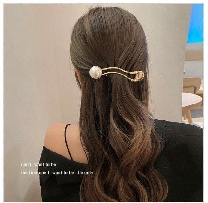 Hot selling temperament imitation pearl one-word hair accessory hair clip frog button (pearl clip gold)