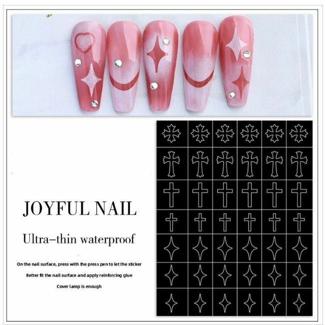 Hot selling dual-purpose hollow manicure adhesive backing template sticker (cross + four-pointed star)