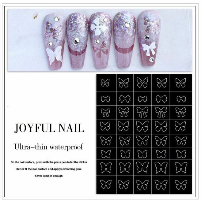 Hot selling dual-purpose hollow manicure backing adhesive template sticker (butterfly + bow)