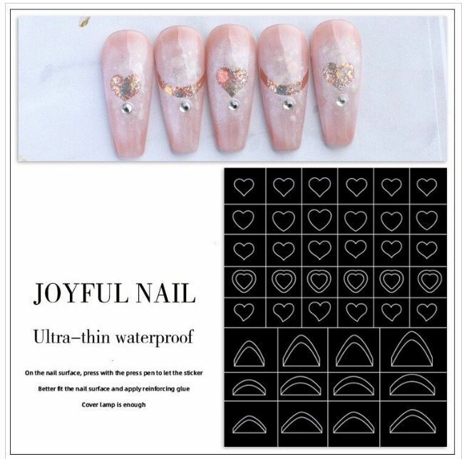 Hot selling dual-purpose hollow manicure backing adhesive template sticker (love + French style)