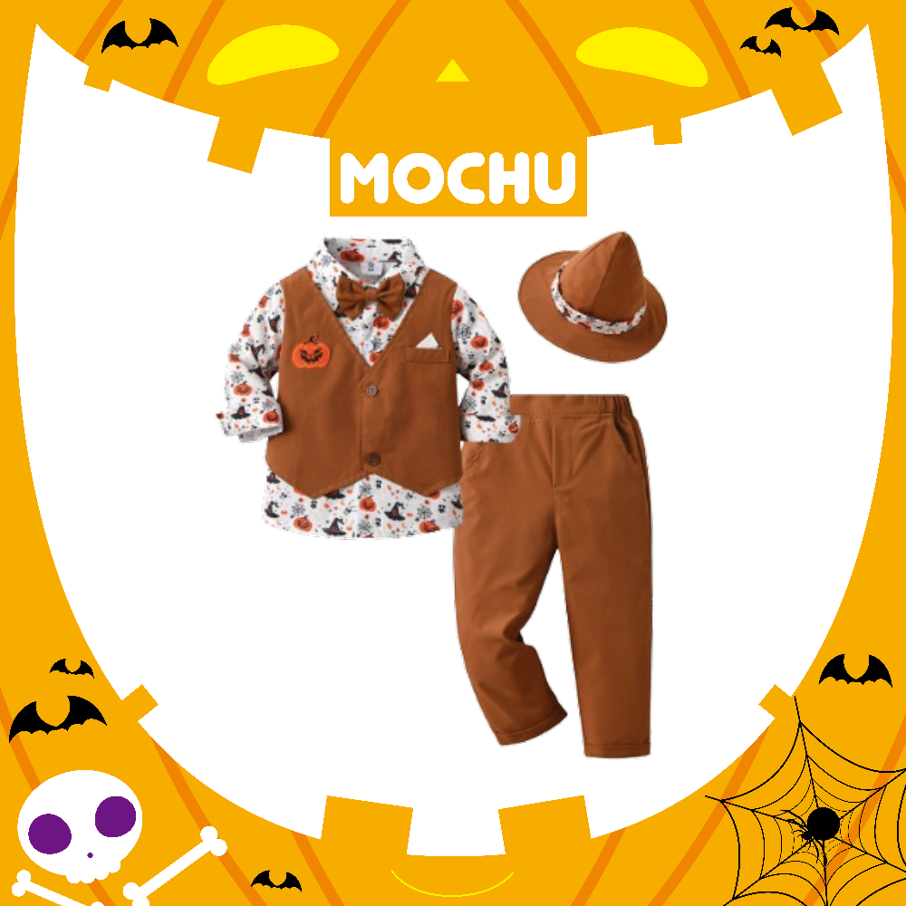 (110.120碼現貨)南瓜紳士假兩件長袖套裝(附帽子）