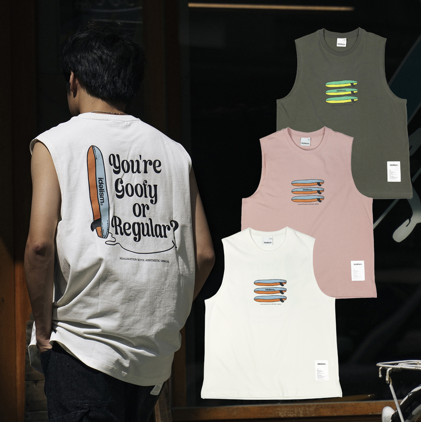 idealism Board Vest 舊白 粉色 軍綠 浪板無袖上衣【ID24049】