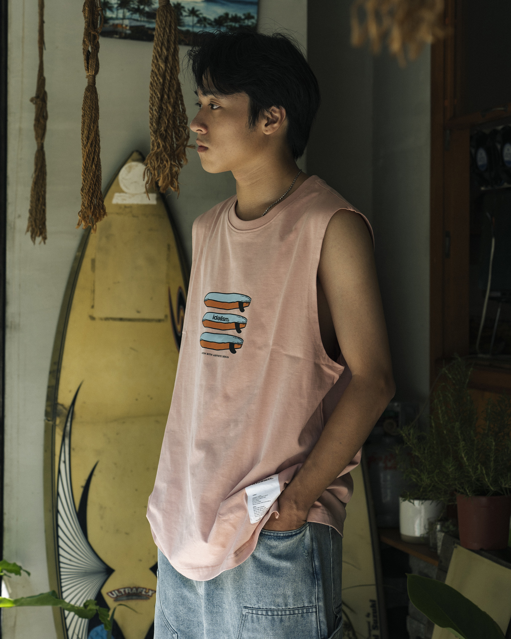 idealism Board Vest 舊白 粉色 軍綠 浪板無袖上衣【ID24049】