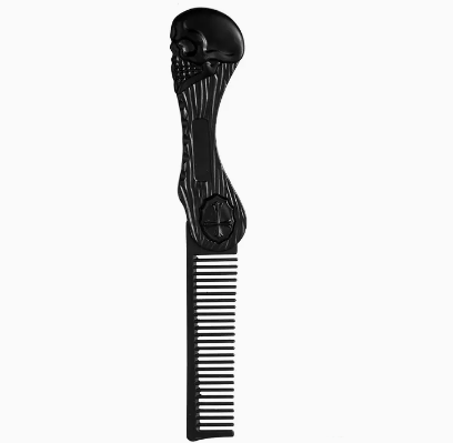 Popular portable folding zinc alloy men's oily beard comb (black) (size: unfolded length 16 cm wide 2.5cm, folded length 9.3 cm wide 2.5cm)