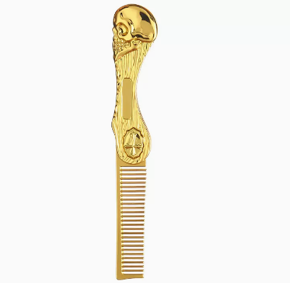 Popular portable folding zinc alloy men's oily beard comb (gold) (size: unfolded length 16 cm wide 2.5cm, folded length 9.3 cm wide 2.5cm)