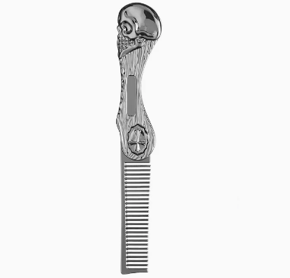 Popular portable folding zinc alloy men's oily beard comb (silver) (size: unfolded length 16cm wide 2.5cm, folded length 9.3cm wide 2.5cm)