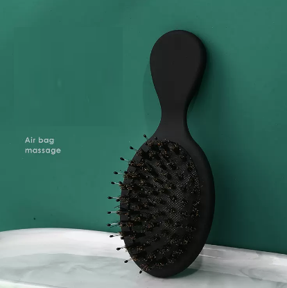 Popular women's portable airbag massage comb (black, pig brown hair) (size: length 14cm, width 5.8cm)