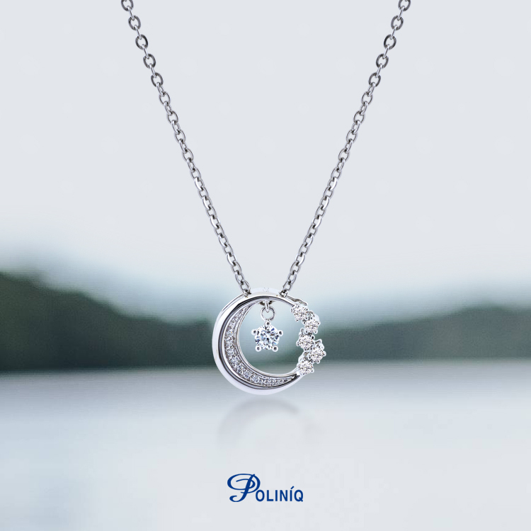 925純銀「星月」晶鑽項墜+贈白鋼項鍊-SDP0066