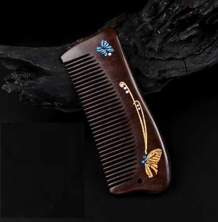 Popular natural sandalwood massage peachwood comb (handleless sandalwood comb [Butterfly Love Flower]) (size: length 140, width 55mm)