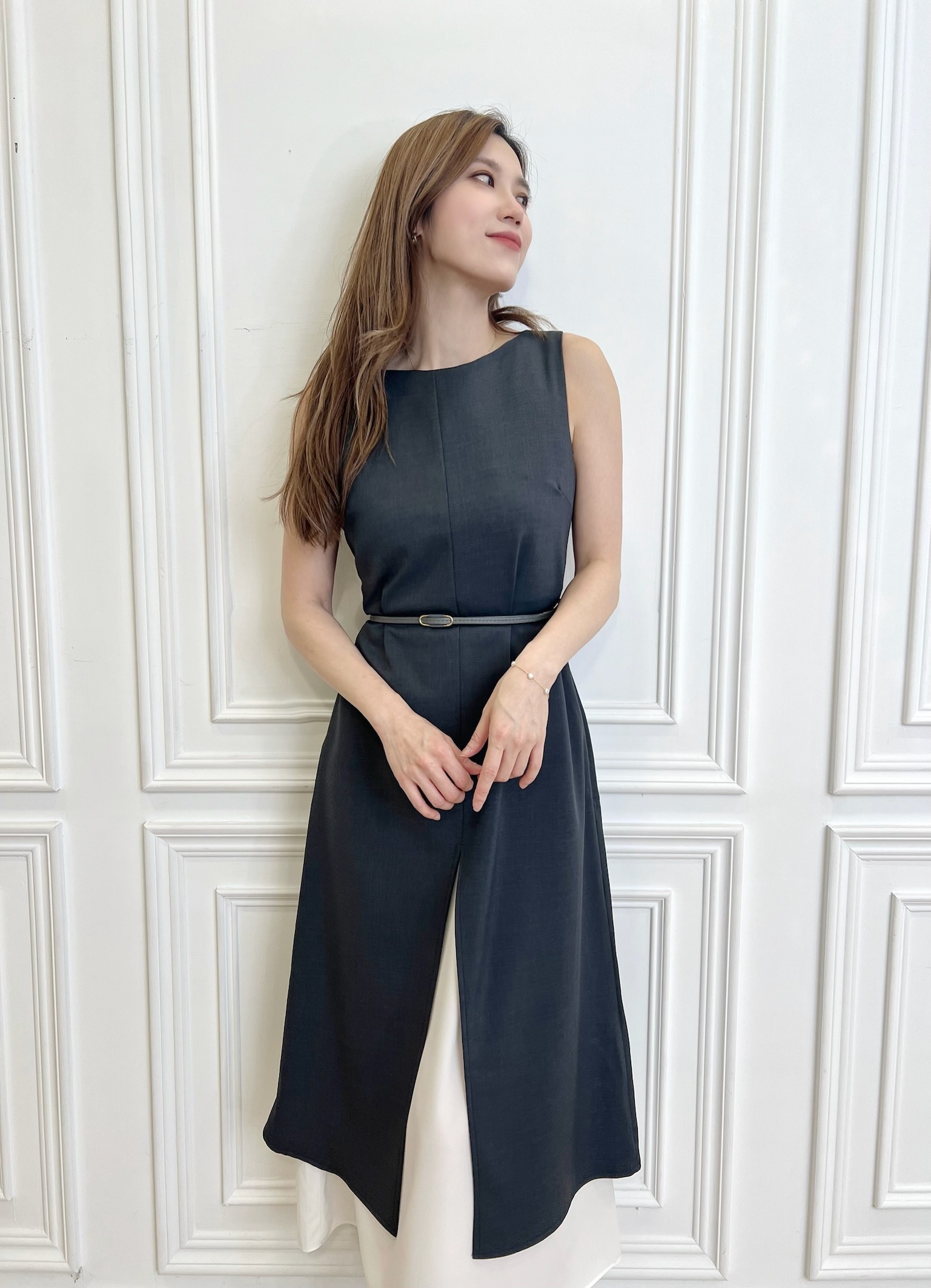 高雅雙層開衩背心洋