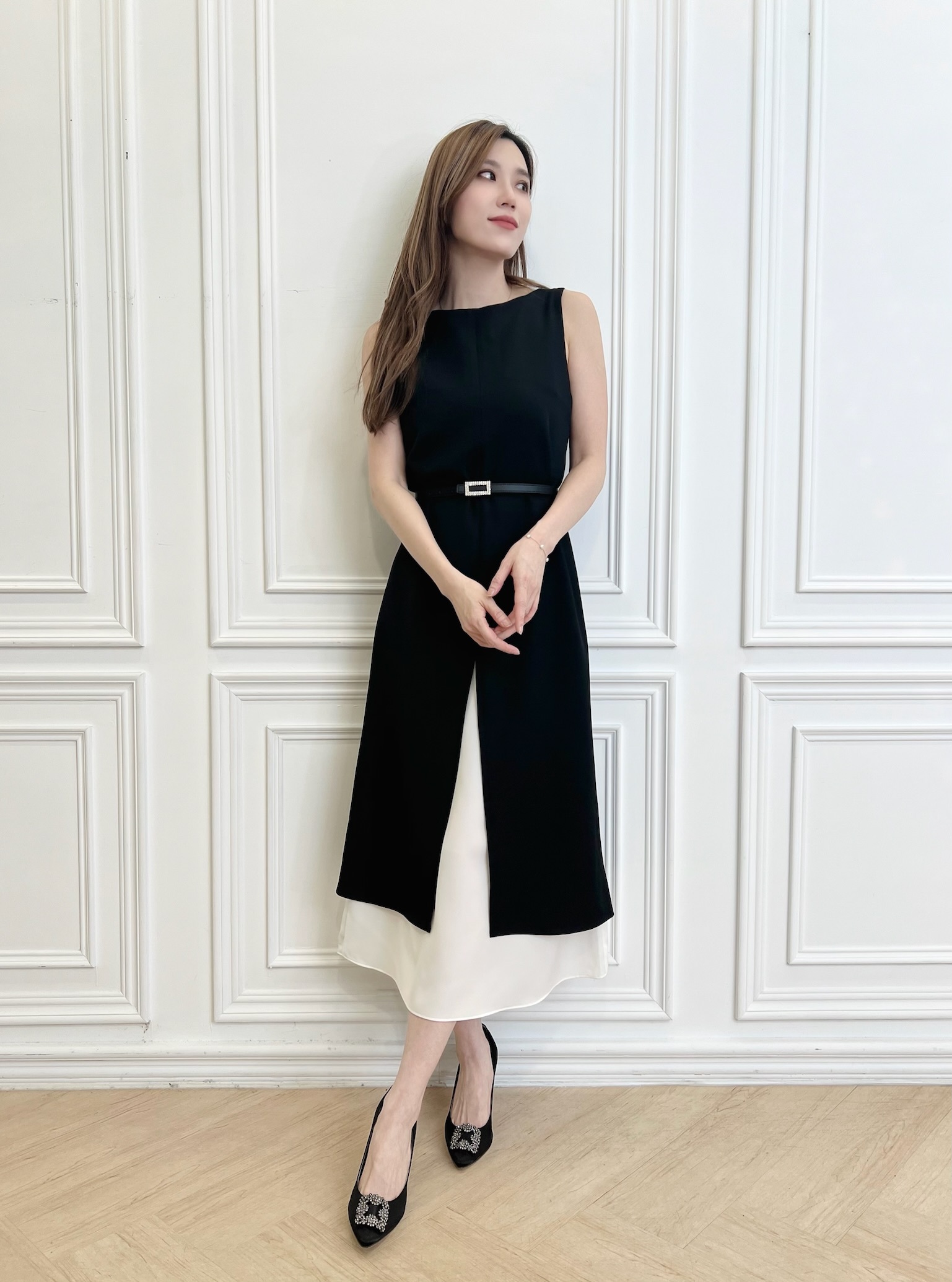 高雅雙層開衩背心洋