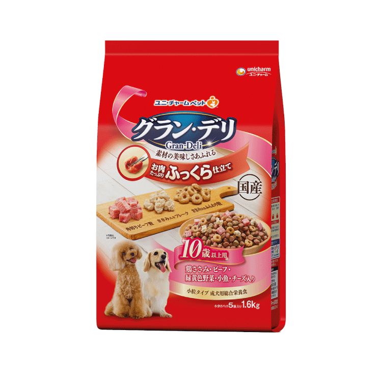 Unicharm|超小粒軟質狗糧 (10歳以上用 ):雞肉、野菜、小魚、芝士、牛肉角切 1.6kg (UIC-6198)
