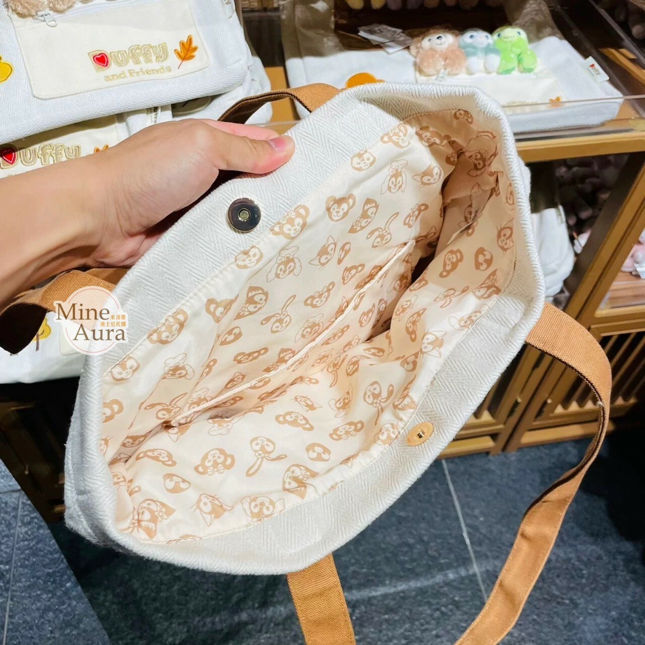 達菲 Duffy 與好友們 絨毛排排站造型 帆布包 托特包 手提包 -上海迪士尼樂園