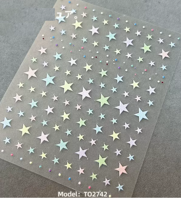 Hot selling manicure embossed macaron star stickers (2742# embossed)