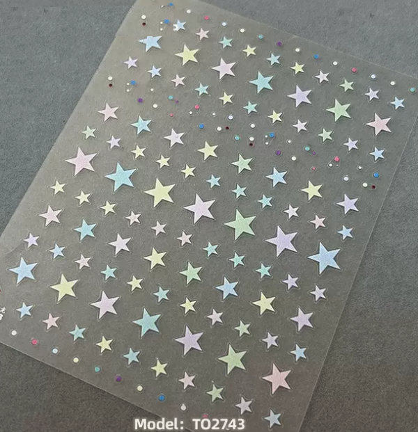 Hot selling manicure embossed macaron star stickers (2743# thin tough)