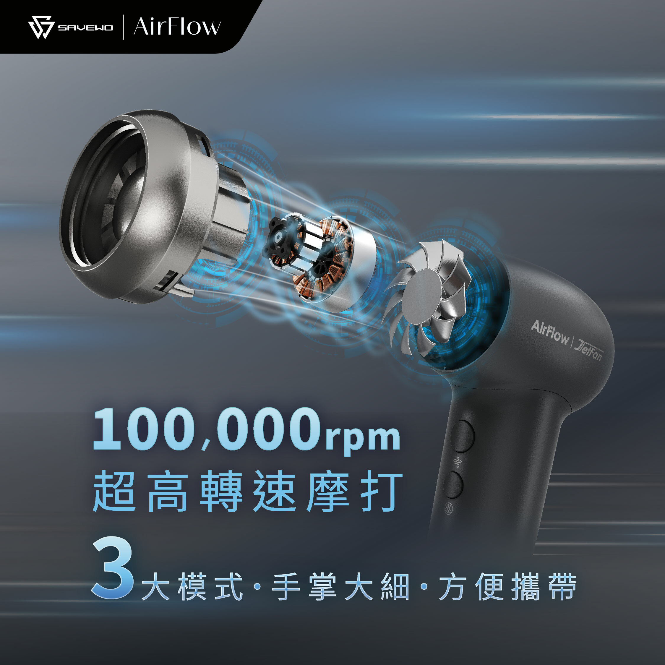 SAVEWO AirFlow Jet Fan Ultra-High-Speed Multi-Functional Portable Jet Fan