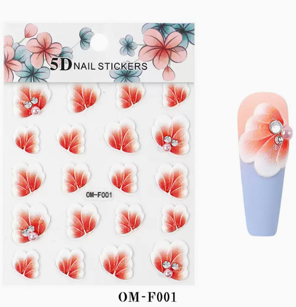 Hot Selling Nail Art Embossed Flower 5D Sticker (OM-F001#)