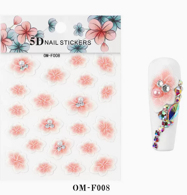 Hot Selling Nail Art Embossed Flower 5D Sticker (OM-F008#)