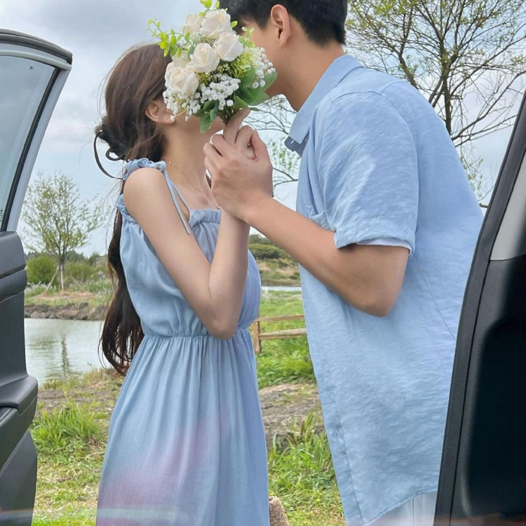 短袖襯衫/肩綁帶抓皺渡假洋裝 (兩色)