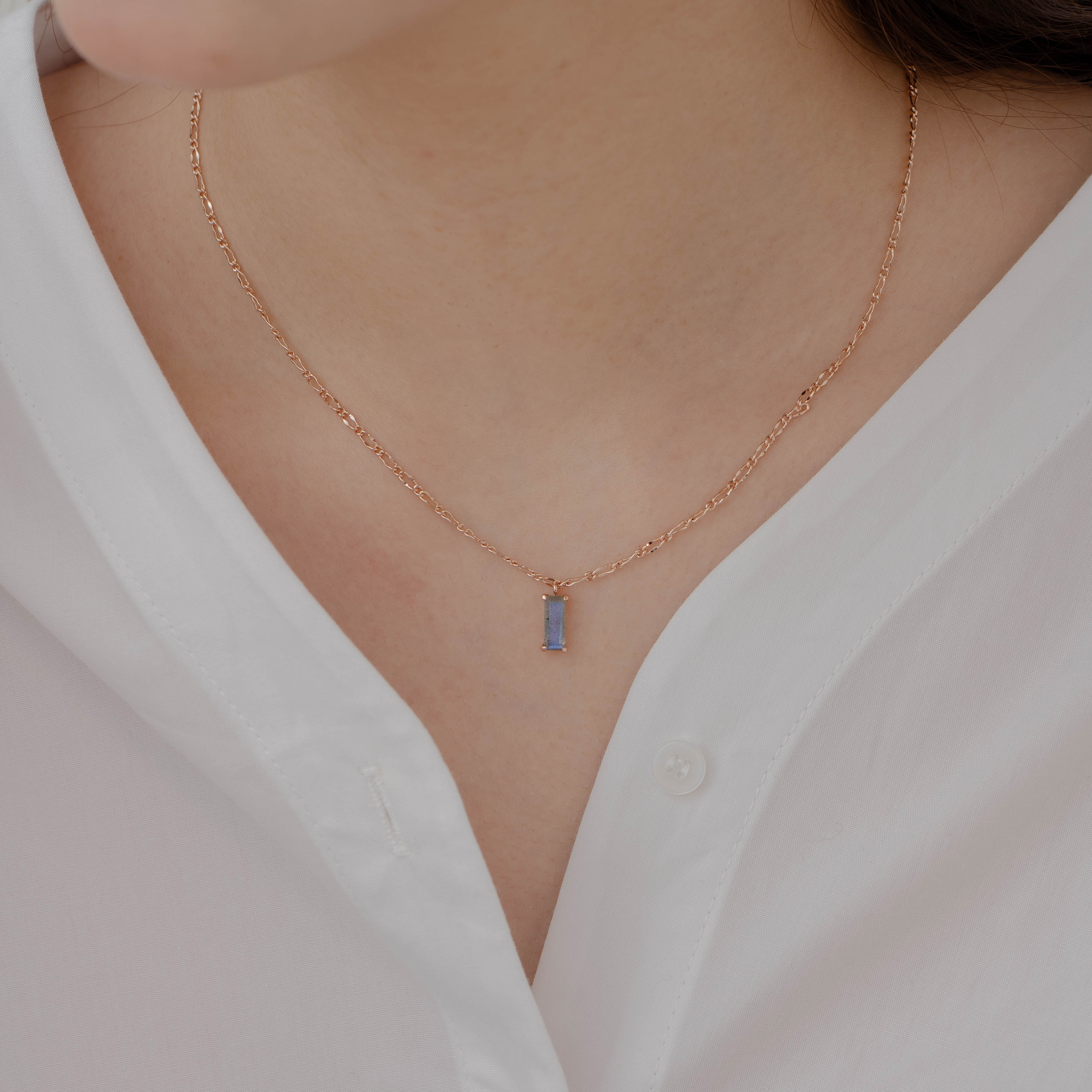 Baguette爪鑲拉長石項鍊