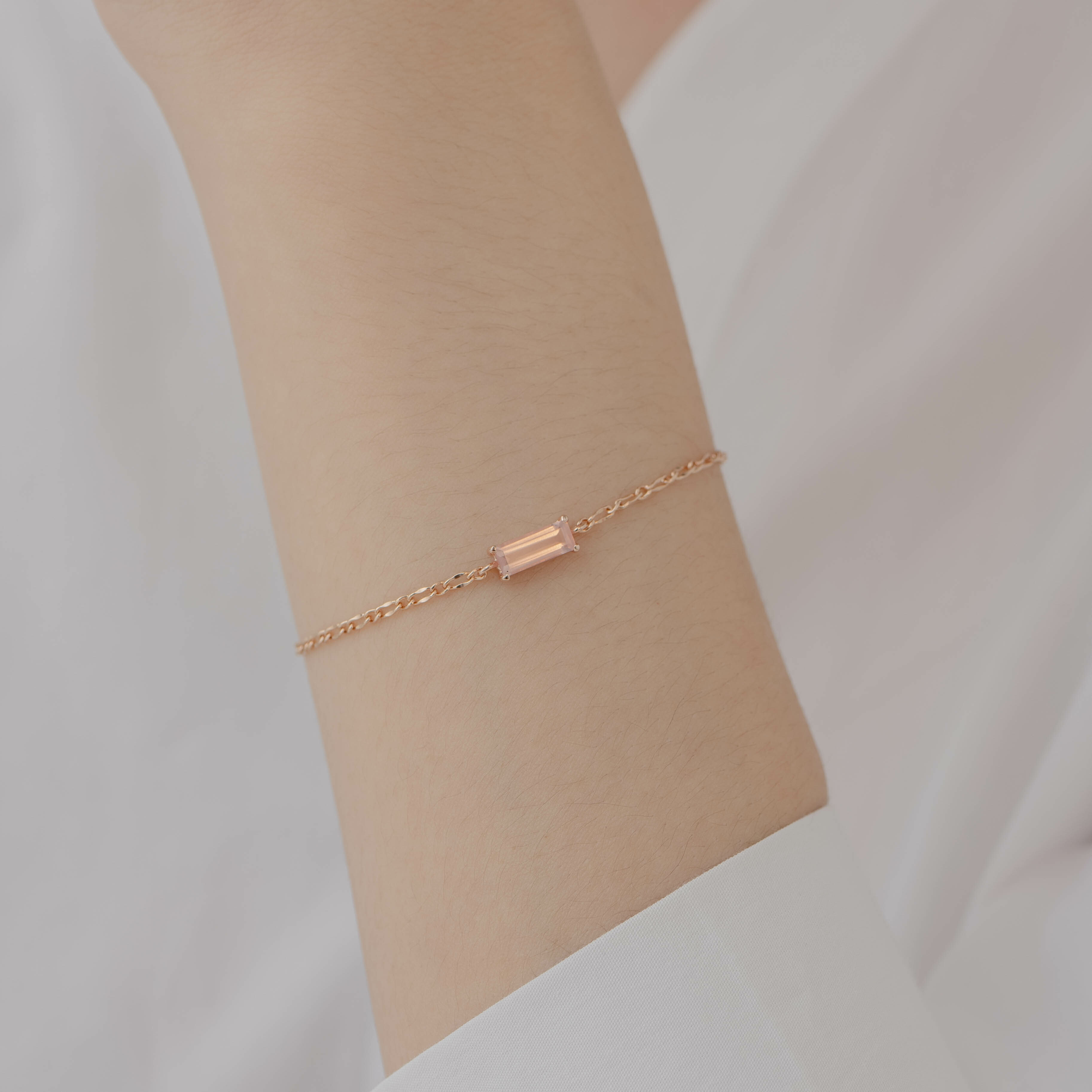 Baguette爪鑲粉晶手鍊