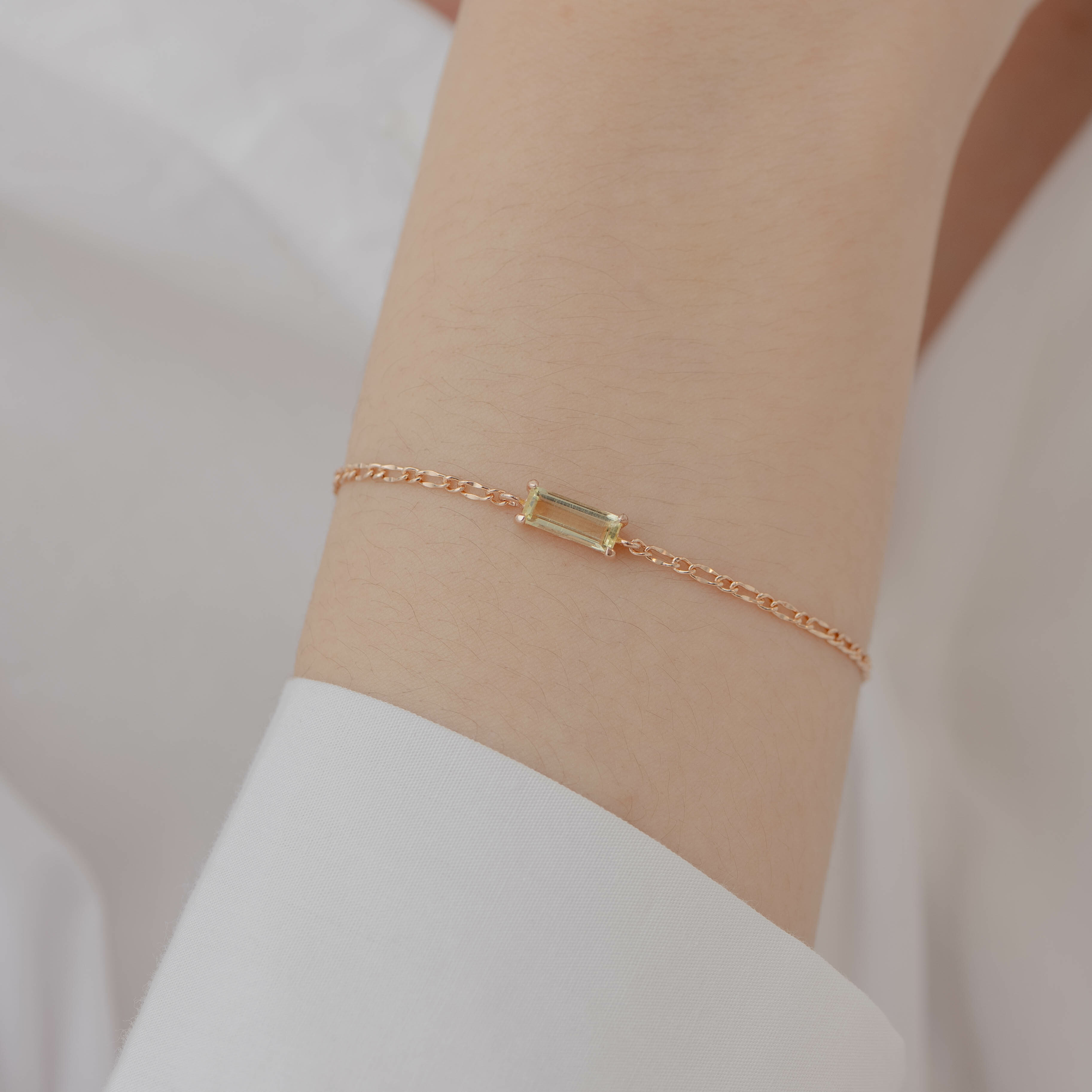 Baguette爪鑲檸檬晶手鍊