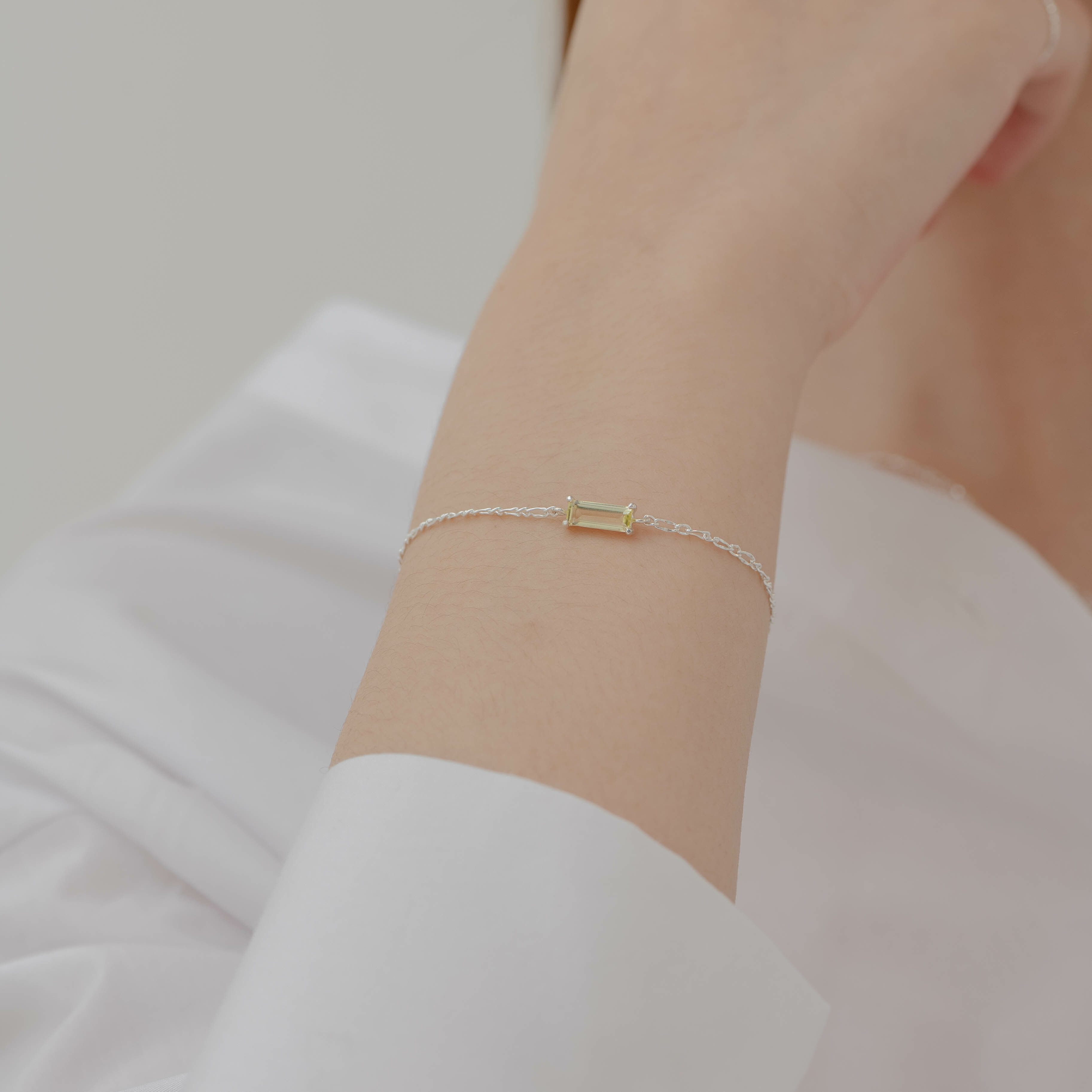 Baguette爪鑲檸檬晶手鍊