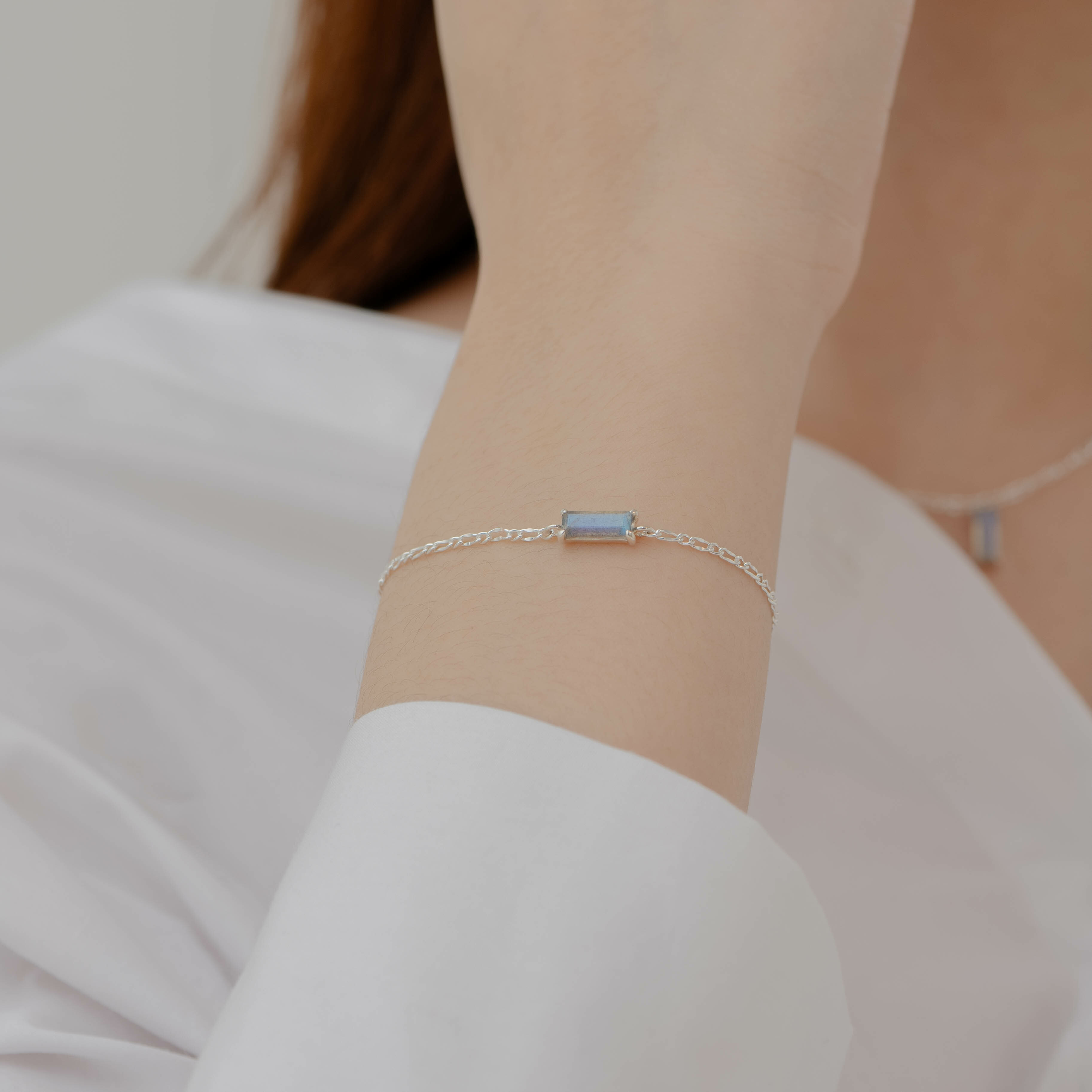 Baguette爪鑲拉長石手鍊