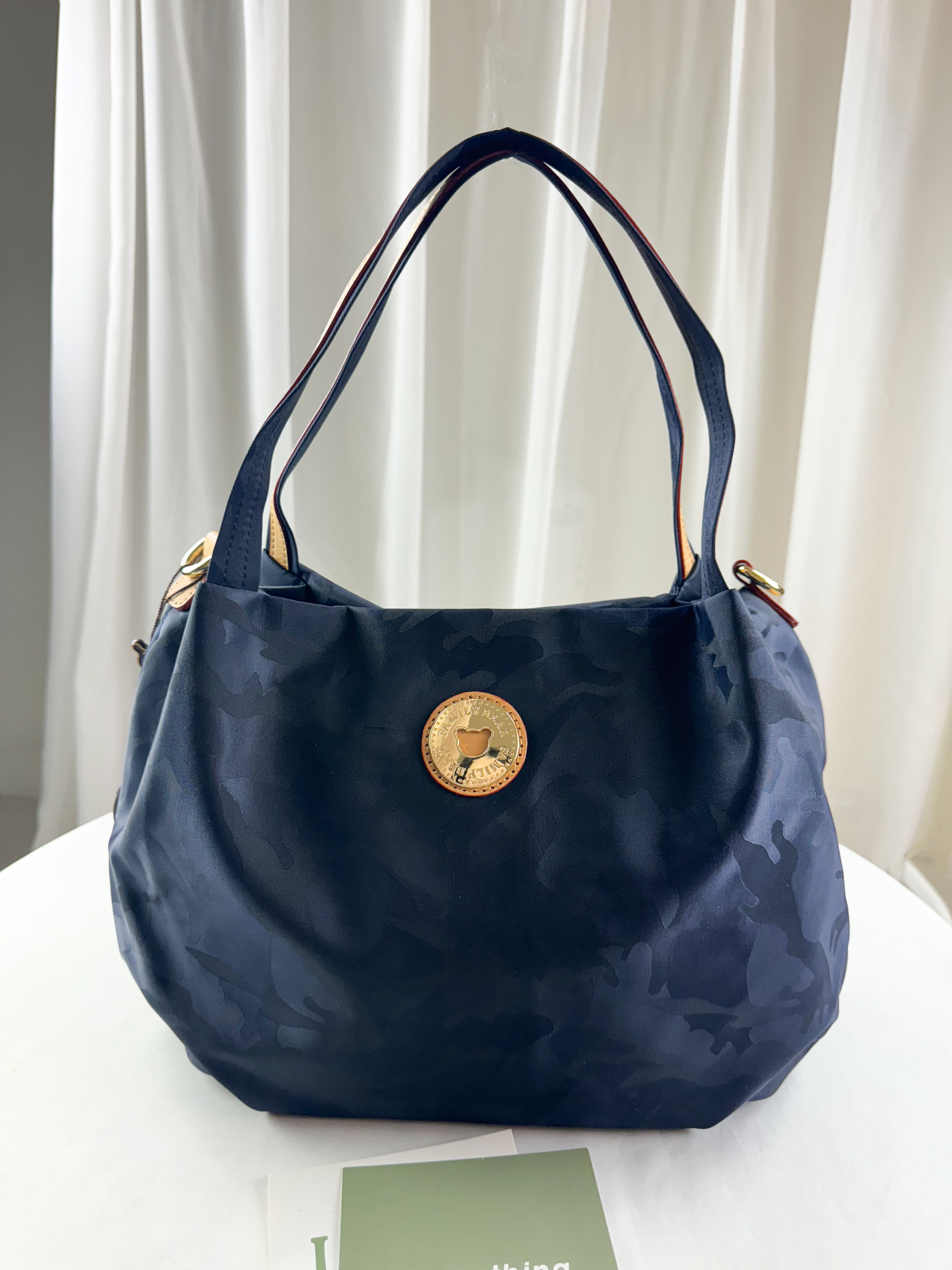 FamilyBear 藍迷彩拼色防潑水手提包 / 側背包  #2849