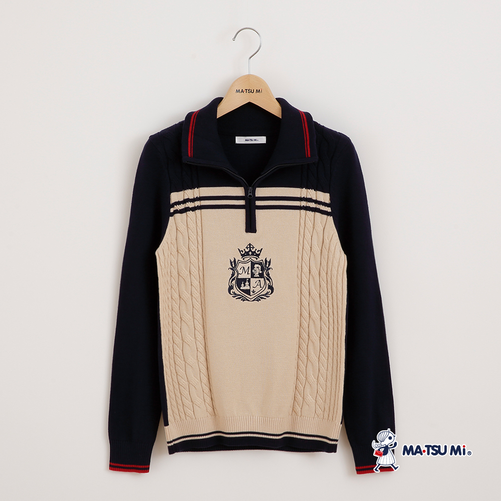 MA‧TSU Mi 撞色學院風勳章麻花POLO衫針織上衣(卡.深灰)