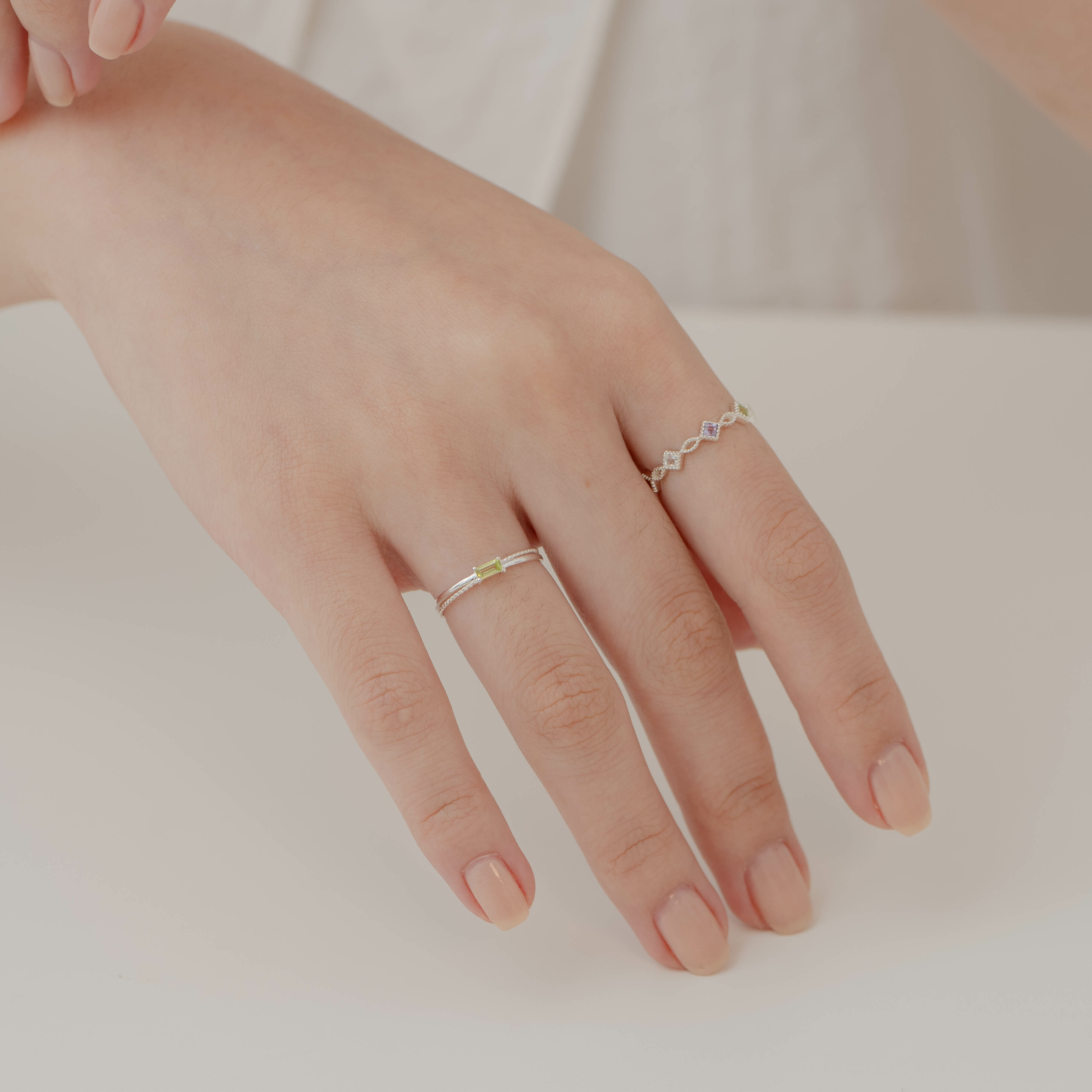 交錯麻花Baguette橄欖石戒指