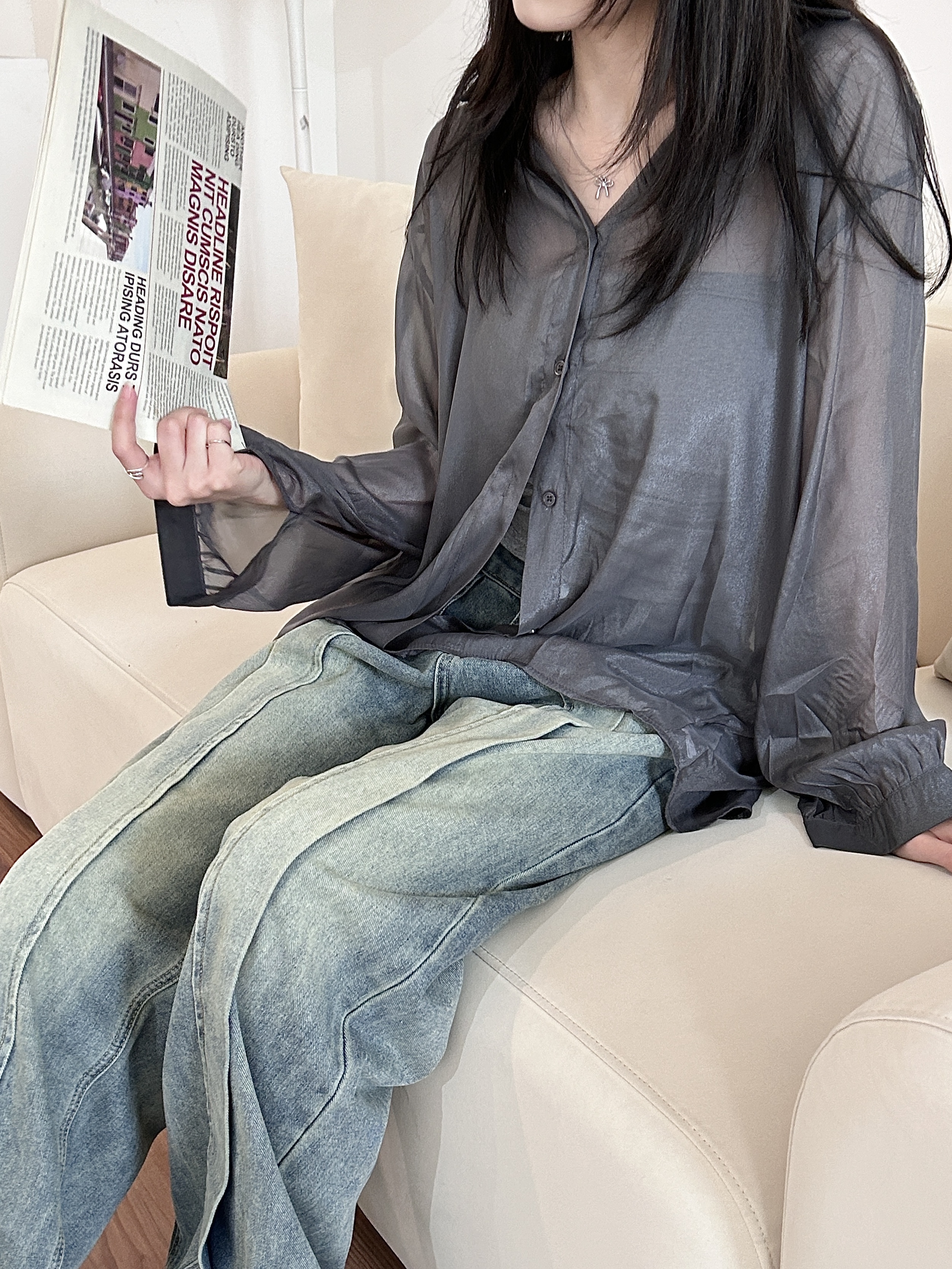 天絲棉後綁罩衫