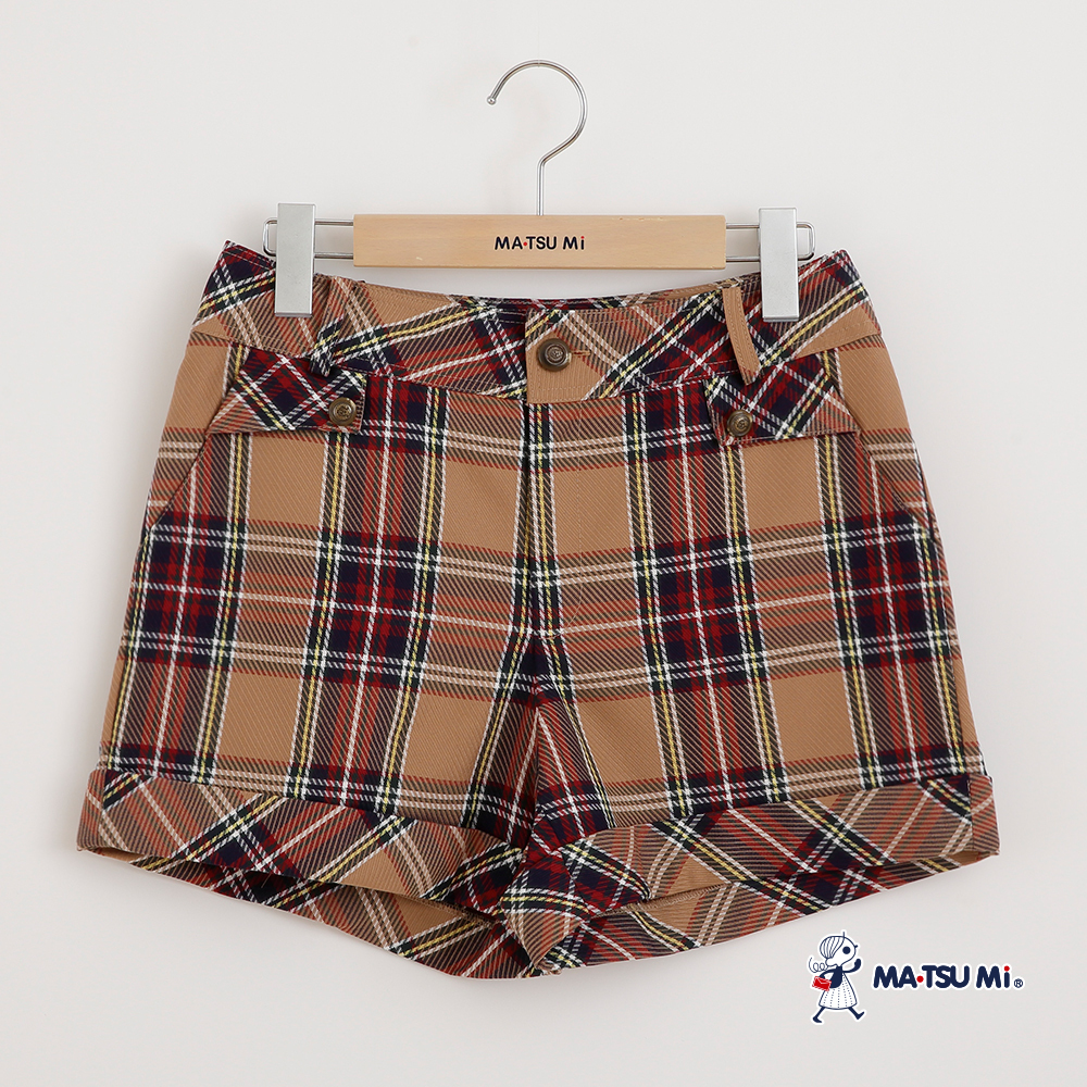 MA‧TSU Mi 學院風格紋摺邊短褲(卡.深藍)