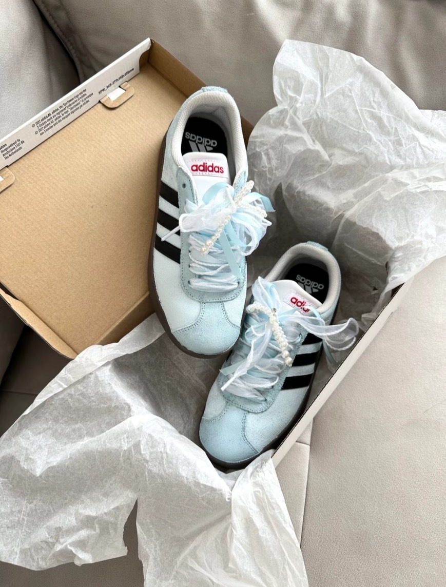 Adidas Neo VL Court 一輪月白 芭蕾風 絲帶 寶寶藍 藍色 HQ1802(Team250-一輪月白)