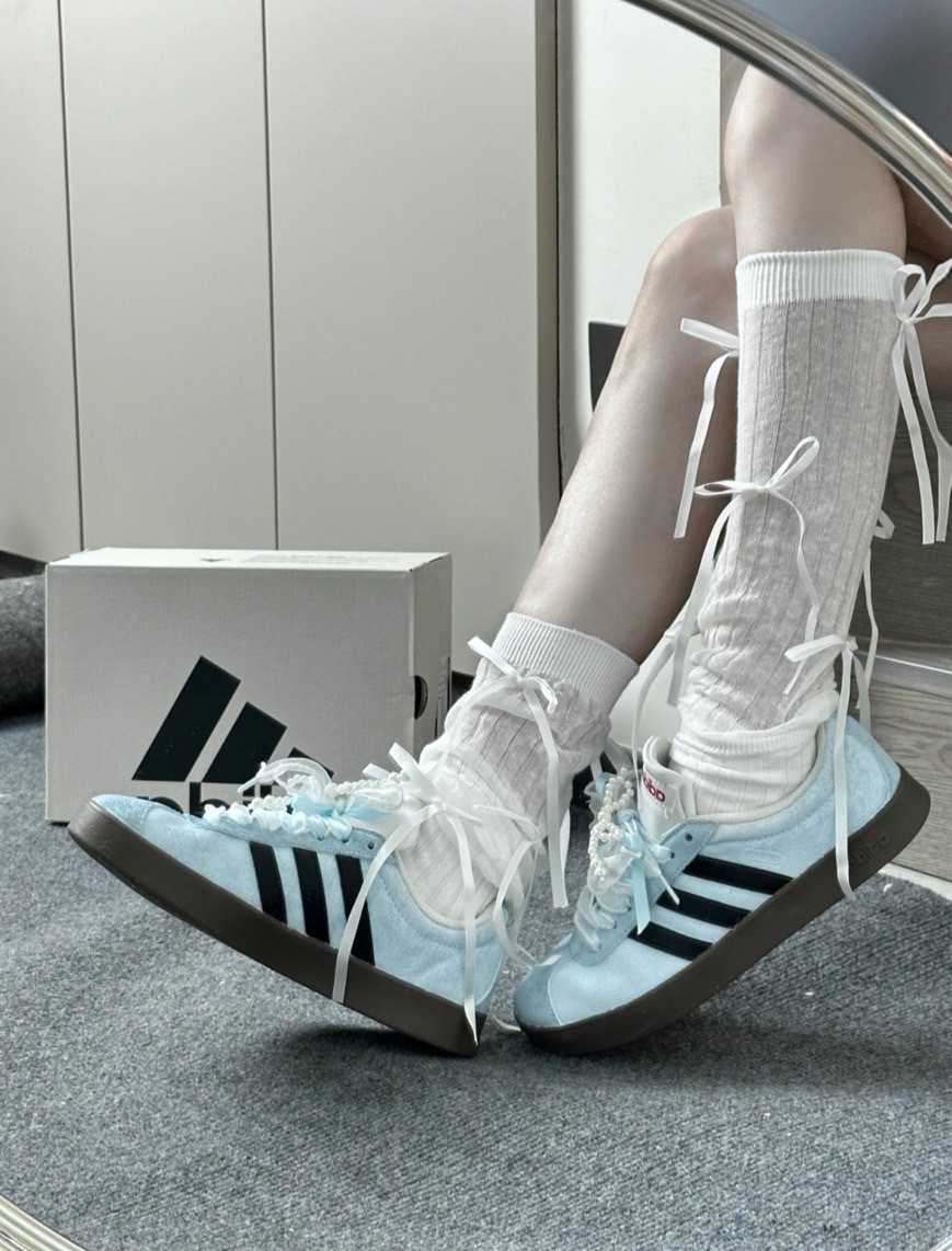 Adidas Neo VL Court 一輪月白 芭蕾風 絲帶 寶寶藍 藍色 HQ1802(Team250-一輪月白)