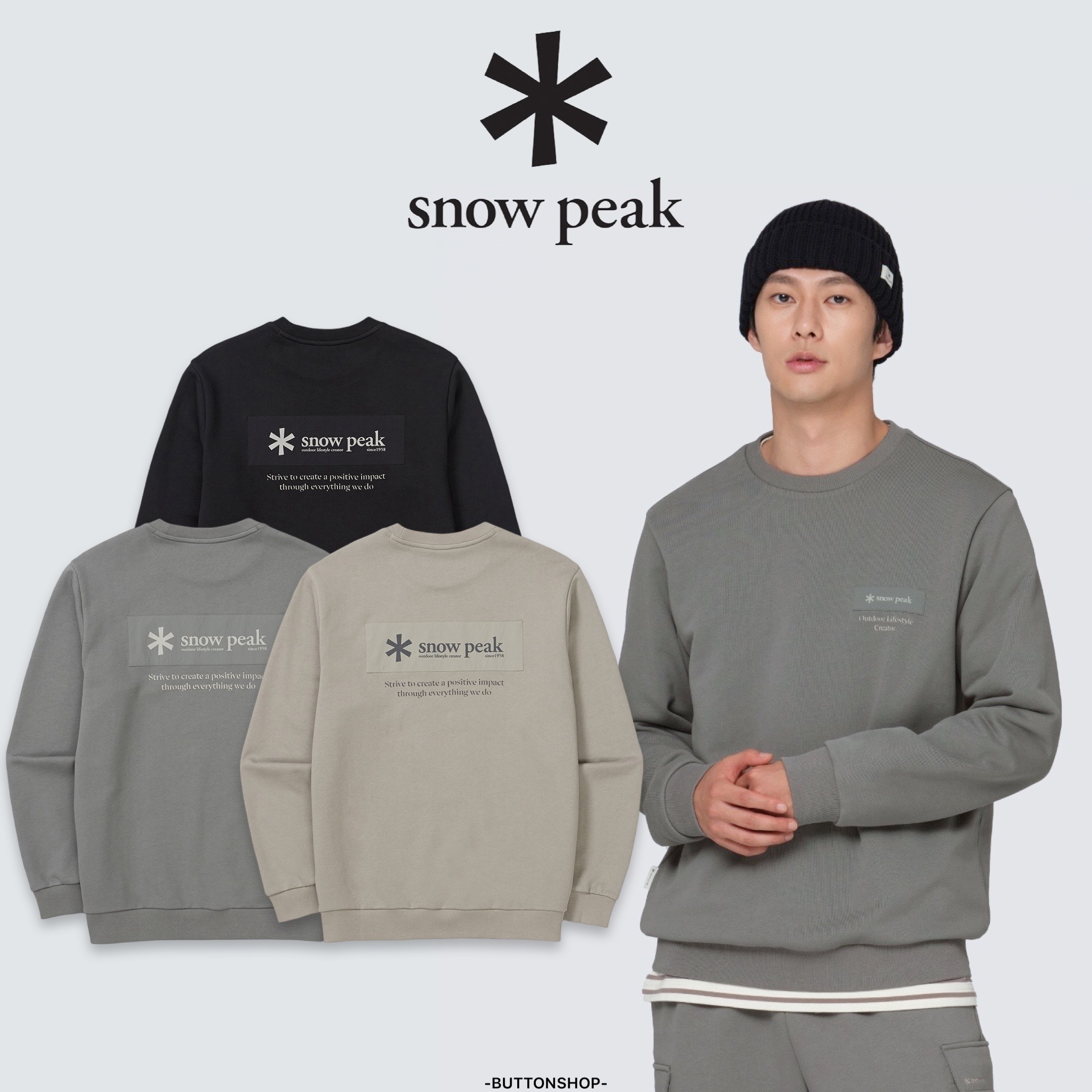 韓国*大人気 snow peak■新作*Woven Patch Sweatshirt snow peak Woven Patch Sweatshirts 左胸BOX貼布logo長袖