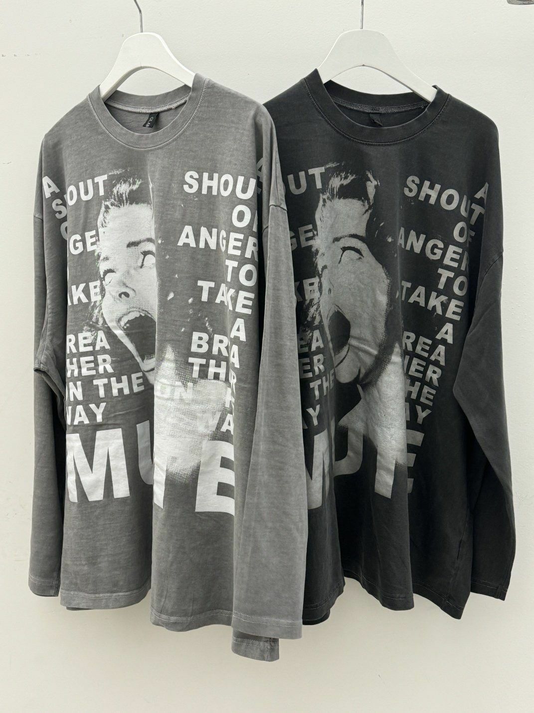 OverSize洗水英文字圖案長袖衫 GLAMOUR-038T