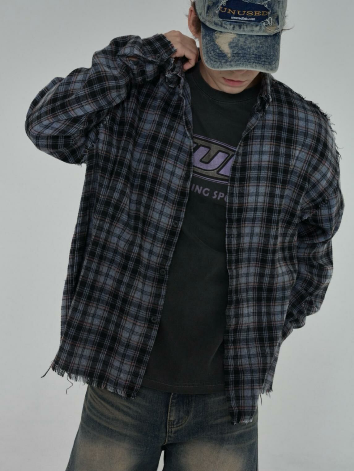 格仔長袖恤衫 UNUSED-019S