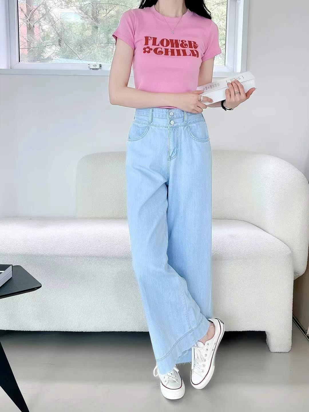 ♥︎雙鈕扣軟軟布流蘇牛仔褲 -褲長96cm